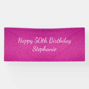 Banderoles 50ème Cinquante Pink Glittery Bonne fête d'anniver