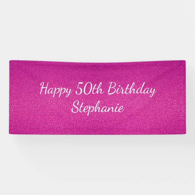 Banderoles 50ème Cinquante Pink Glittery Bonne fête d'anniver (Horizontal)