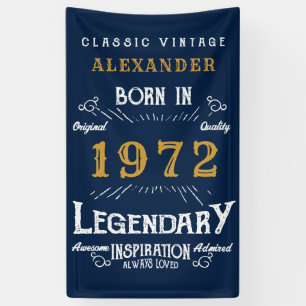 Banderoles 50th Birthday 1972 Ajouter Nom Blue Gold Legendary
