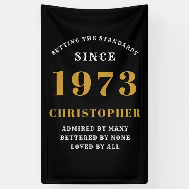 Banderoles 50th Birthday Born 1973 Ajouter Nom Black Gold (Vertical)