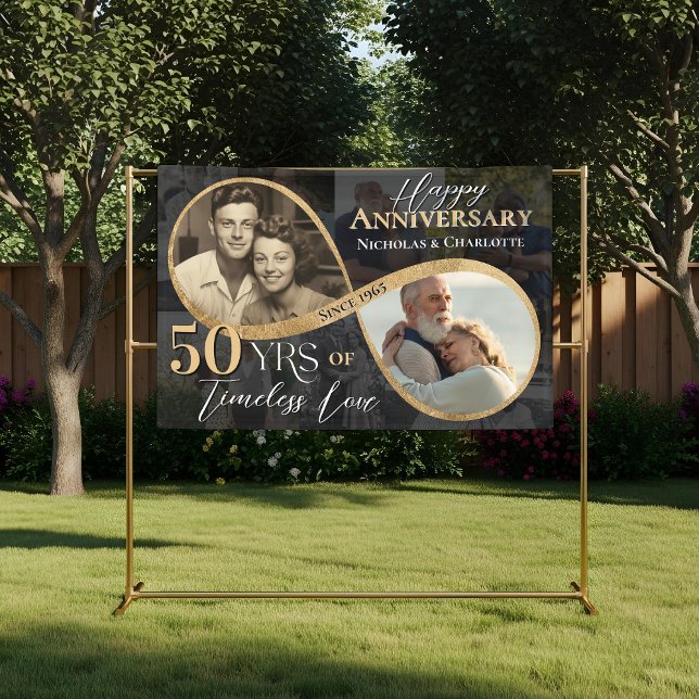 Banderoles 50th Happy Anniversary Then & Now Gold Infinity (50th Happy Anniversary Then & Now Gold Infinity Banner)