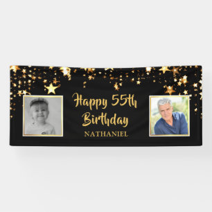 Banderoles 55e anniversaire Black Gold Stars Photos personnal