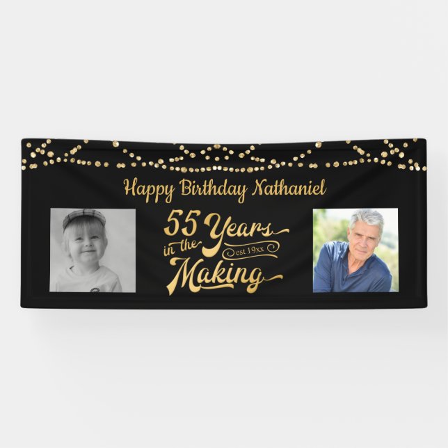 Banderoles 55e anniversaire Black Gold String lumières Retro  (Horizontal)