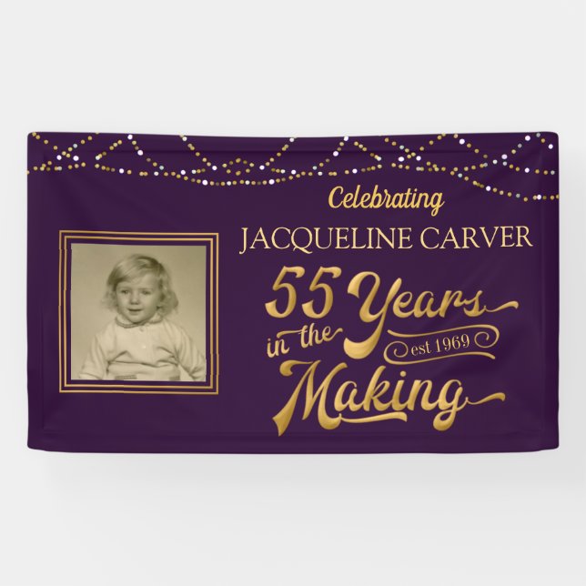 Banderoles 55e anniversaire photo violet et or (Horizontal)