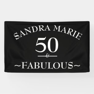 Banderoles 5O et Fabuleux Anniversaire moderne noir et blanc