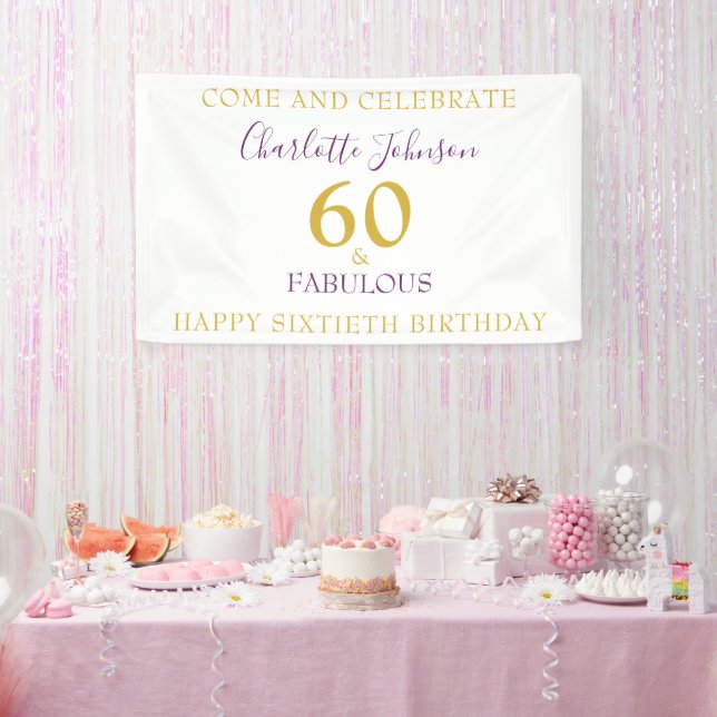 Banderoles 60 et fabuleux Elégant 60e Anniversaire Or Purple (Fête)