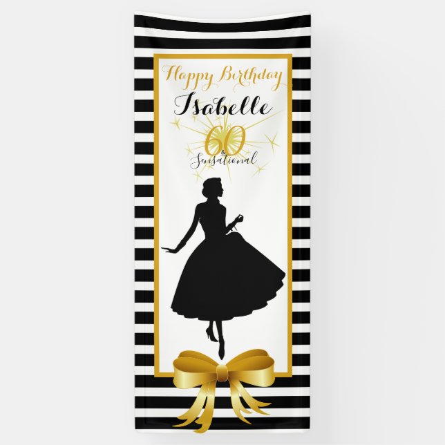 Banderoles 60 et rayures noires/blanches d'anniversaire (Vertical)