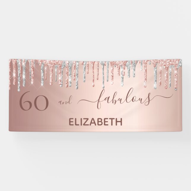 Banderoles 60 Fabuleux anniversaire rose or parties scintilla (Horizontal)
