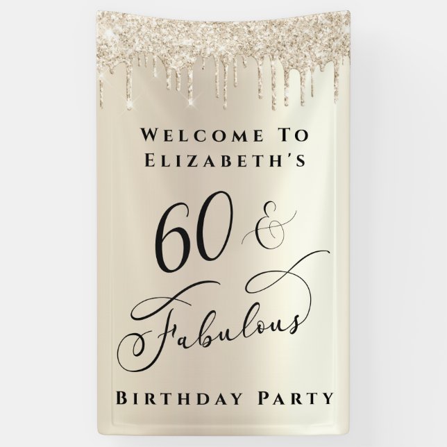 Banderoles 60 Fabuleux Parties scintillant Champagne Gold Ann (Vertical)
