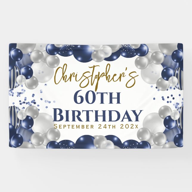 Banderoles 60e anniversaire Blue Balloons Party Bienvenue (Horizontal)