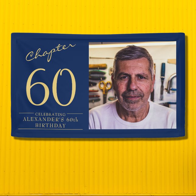 Banderoles 60e anniversaire Blue Gold Photo (Create your own unique 60th birthday party banner for that special occasion.)