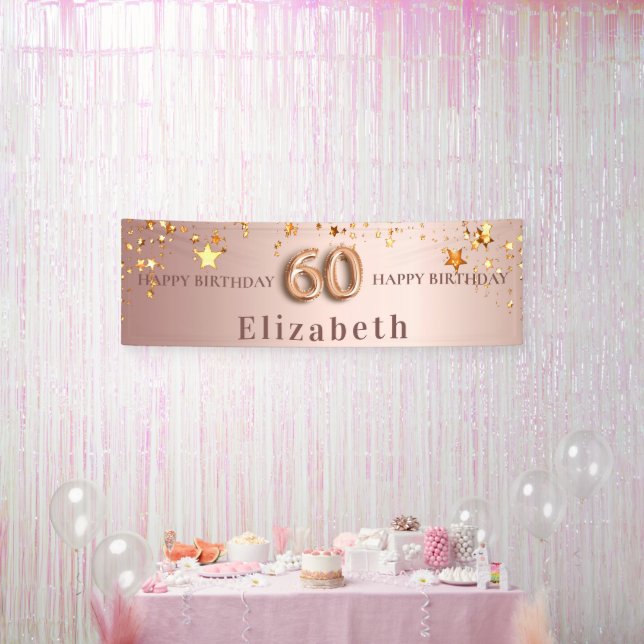 Banderoles 60e anniversaire blush rose or étoiles nom (Fête)