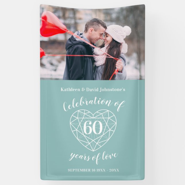 Banderoles 60e anniversaire coeur diamant photo personnalisée (Vertical)