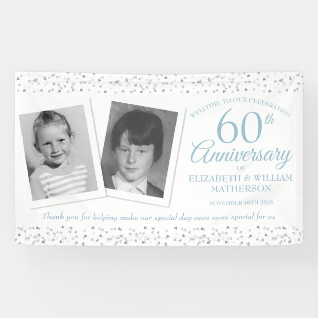 Banderoles 60e anniversaire Mariage Photos d'enfants Bienvenu (Horizontal)