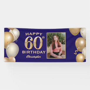Banderoles 60e Anniversaire Marine Bleu et Ballons d'or