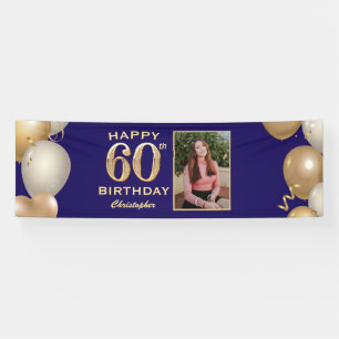 Banderoles 60e Anniversaire Marine Bleu et Ballons d'or