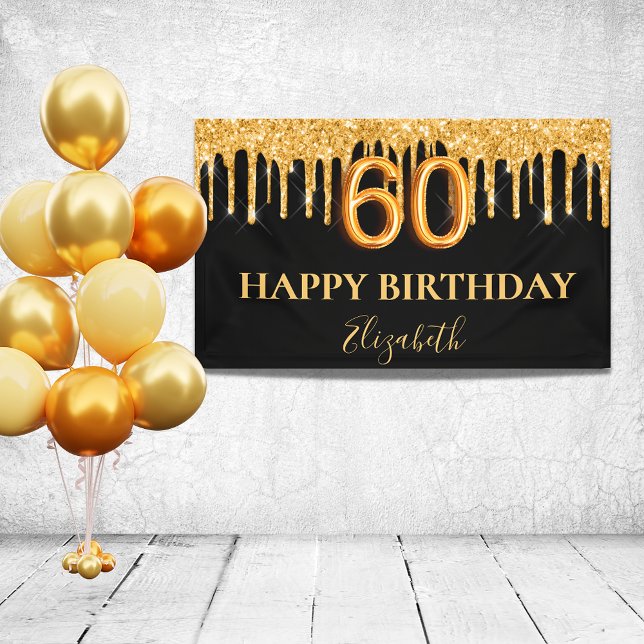 Banderoles 60e anniversaire noir parties scintillant en or no (Créateur téléchargé)