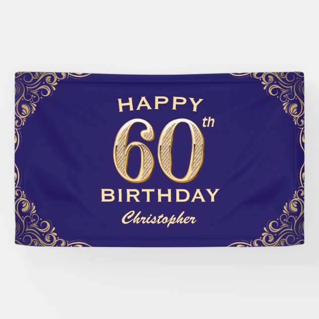 Banderoles 60e anniversaire Parties scintillant marine bleu e (Horizontal)
