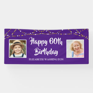Banderoles 60e anniversaire String lumières Nom photo Purple