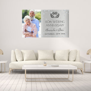 Banderoles 60e diamant mariage anniversaire photo argent