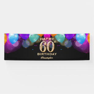Banderoles 60e fête d'anniversaire Ballons noirs et or