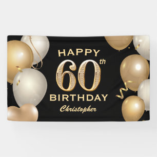 Banderoles 60e fête d'anniversaire Ballons noirs et or