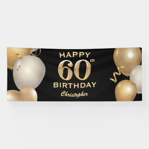 Banderoles 60e fête d'anniversaire Ballons noirs et or