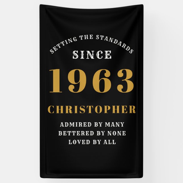 Banderoles 60th Birthday Born 1963 Ajouter Nom Black Gold (Vertical)