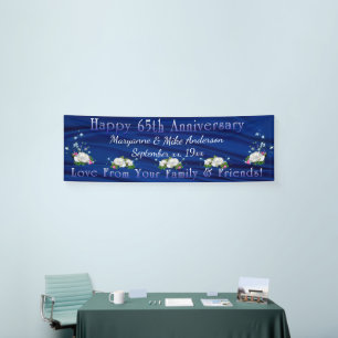 Banderoles 65e Anniversaire Blanc Roses Sapphire Custom