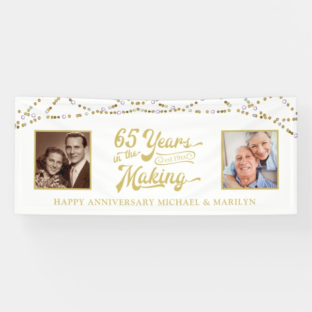 Banderoles 65e anniversaire puis et maintenant Photos Gold Na (Horizontal)