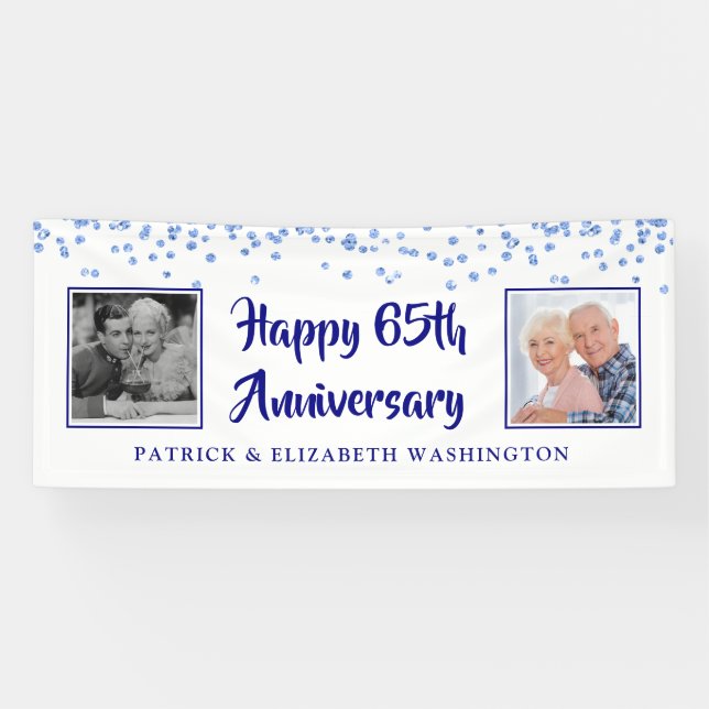 Banderoles 65e anniversaire Sapphire Blue Confetti Photo (Horizontal)