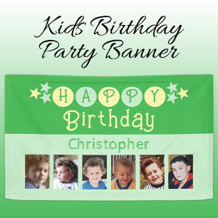 Banderoles 6 photos joyeux anniversaire nom enfants vert fête