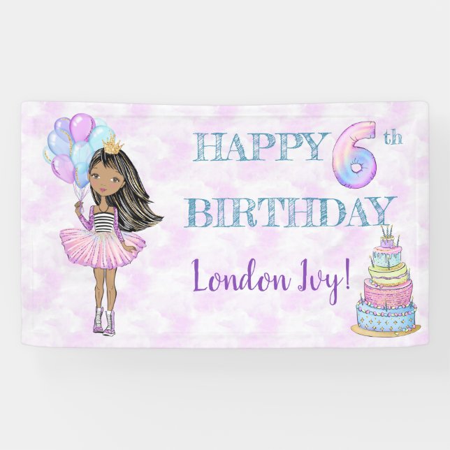 Banderoles 6e anniversaire fille princesse africaine américai (Horizontal)