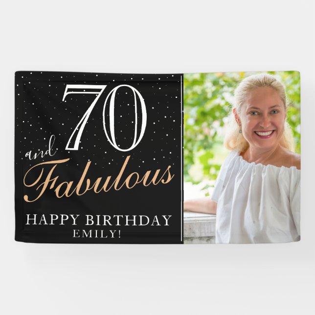 Banderoles 70 et fabuleux moderne Black 70th Birthday Photo (Horizontal)