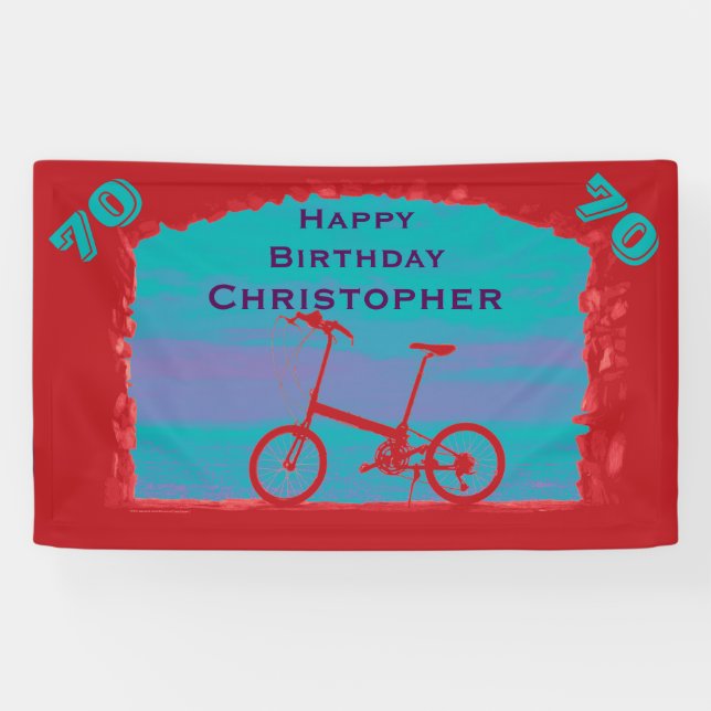 Banderoles 70e, 75e, fête d'anniversaire Bicycle bleu rouge (Horizontal)