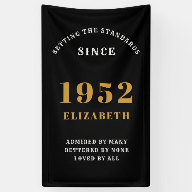 Banderoles 70e anniversaire 1952 Elegant Chic Gold Noir (Vertical)