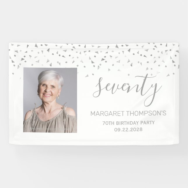 Banderoles 70e anniversaire blanc Silver Confetti photo (Horizontal)