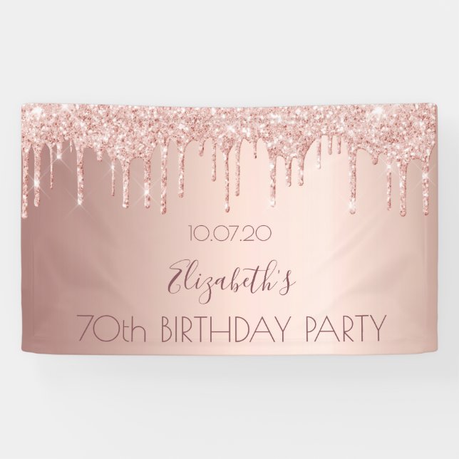 Banderoles 70e anniversaire blush rose or drips nom (Horizontal)