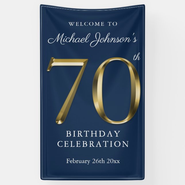Banderoles 70e anniversaire de la fête Marine Blue Gold Elega (Vertical)