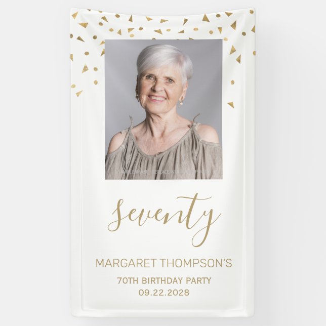 Banderoles 70e anniversaire de la fête Photo Gold Confetti Bl (Vertical)