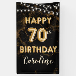 Banderoles 70e anniversaire Gold Balloon Lights Black Birthda