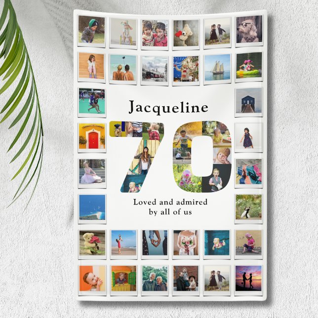 Banderoles 70e anniversaire Modèle photo (Personalized 70th birthday party wall banner with custom family photo collage template.)