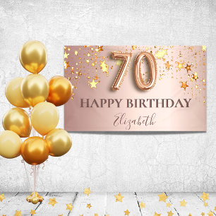 Banderoles 70e anniversaire rose or stars blush script party