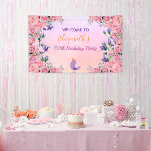 Banderoles 70e anniversaire rose violet fleurons de jardin jo