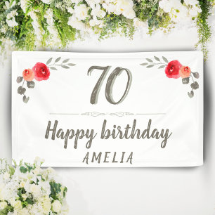 Banderoles 70e anniversaire Script Watercolor Rose Floral Par