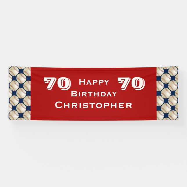 Banderoles 70ème Anniversaire de Baseball, Rouge Blanc Bleu,  (Horizontal)