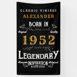 Banderoles 70th Birthday 1952 Ajouter le nom Black Gold Legen