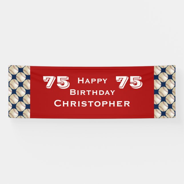 Banderoles 75e Anniversaire, Baseball, Nom, Rouge (Horizontal)