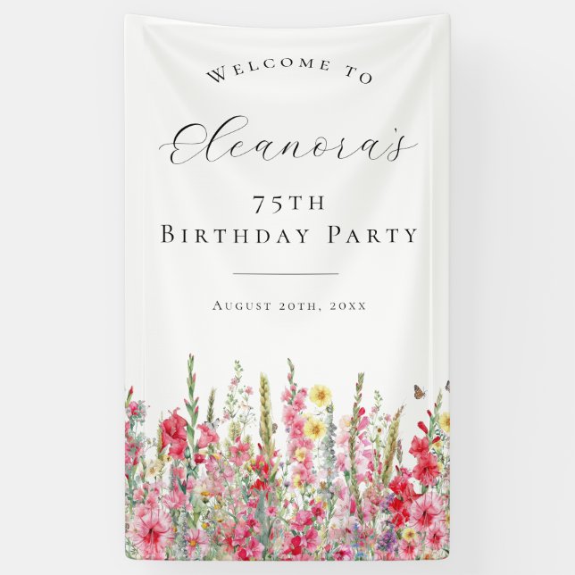 Banderoles 75e fête d'anniversaire Août Fleur de naissance Bi (Vertical)