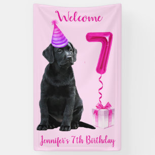 Banderoles 7e anniversaire Thème de chiot - mignon chien rose